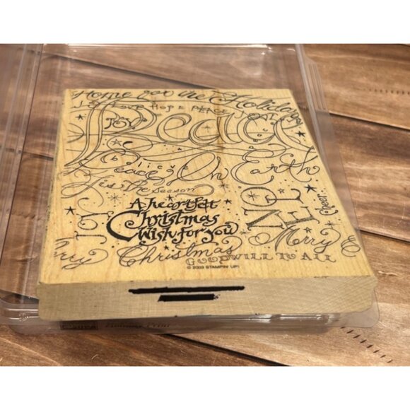 2003 STAMPIN' UP! Holiday Print Wood Mounted Rubber BLOCK Stamp Christmas Wish - Picture 6 of 7
